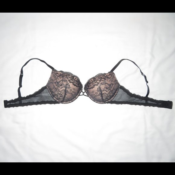 SOLD - Adore Me Camella Add 2 Cups Black Tan Push Up Bra 38B Padded Mesh & Lace - Picture 5 of 10